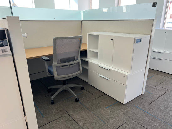 Teknion workstations with storage and glass