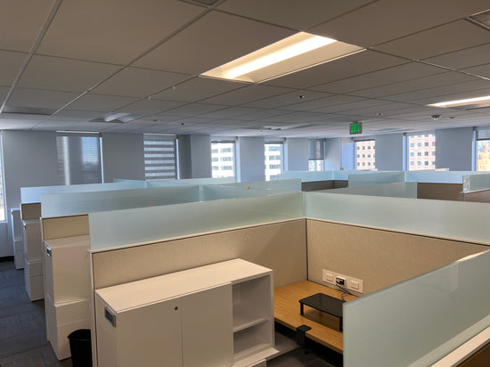 Teknion workstations with glass