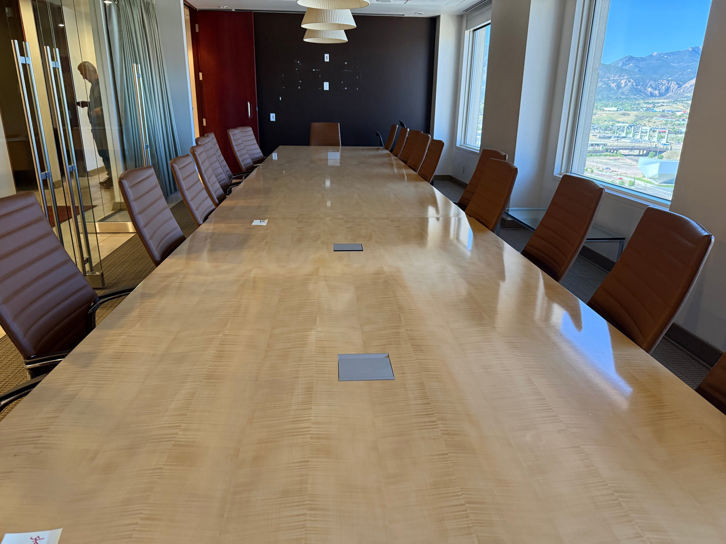 Nienkamper Vox 24x5' Maple Conference Table + 22 Global Accord Chairs