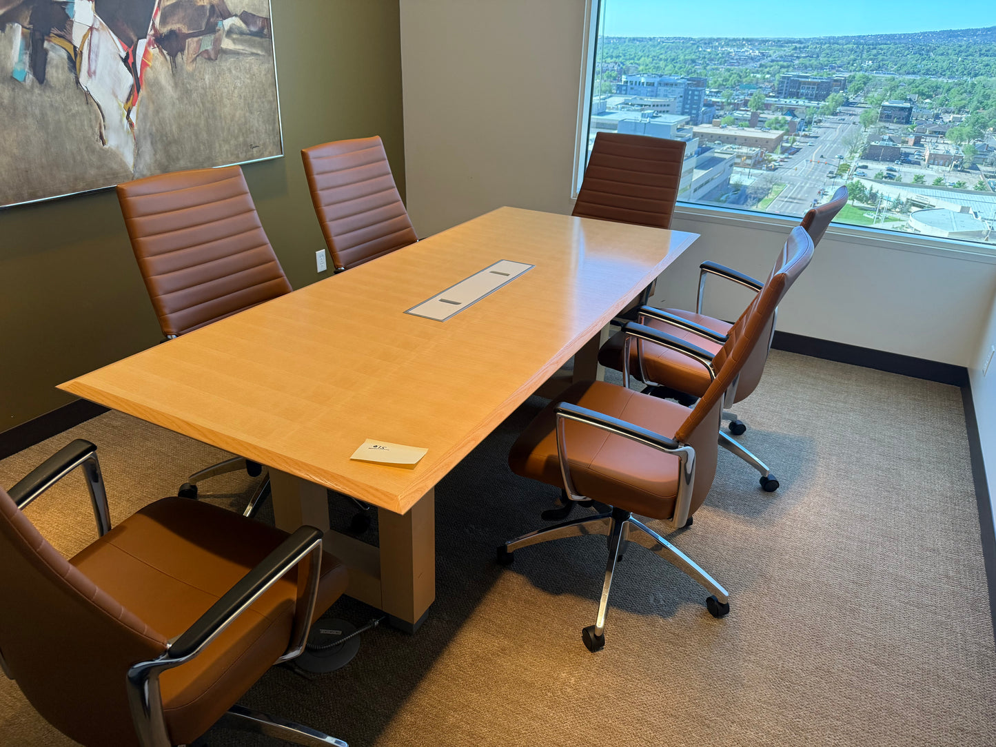 Steelcase 8' x 42" Maple Conference Table w/ 6 Global Accord Chairs in Brown Leather