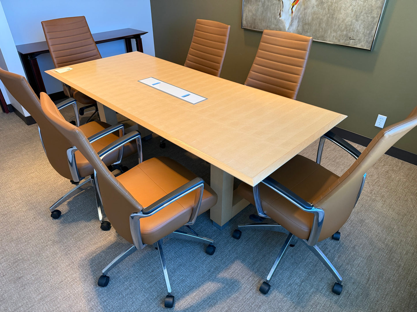 Steelcase 8' x 42" Maple Conference Table w/ 6 Global Accord Chairs in Brown Leather