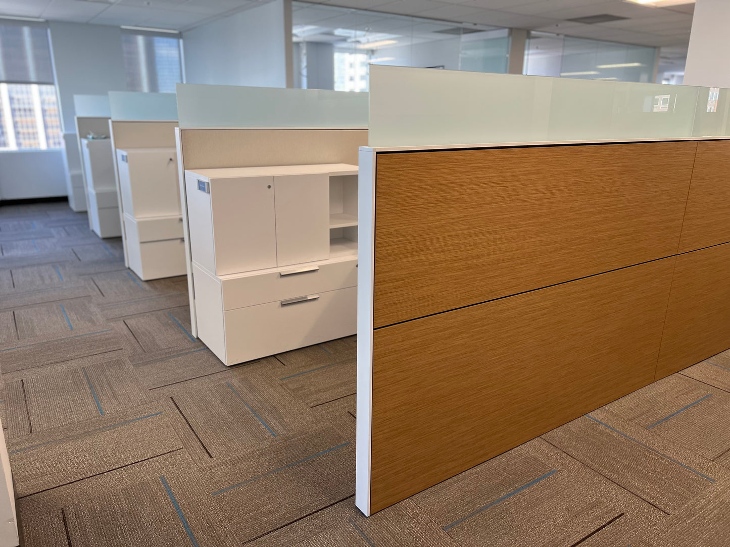 Teknion workstations with wood panels