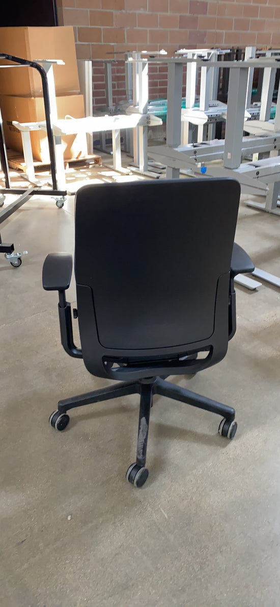 back view of Steelcase Amia chair in light blue